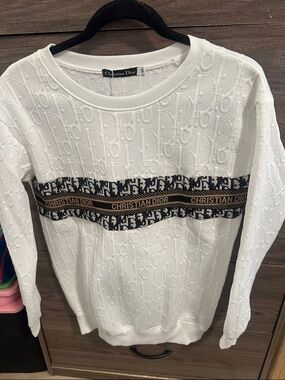 White Monogram Crewneck Sweater with Logo Band size M